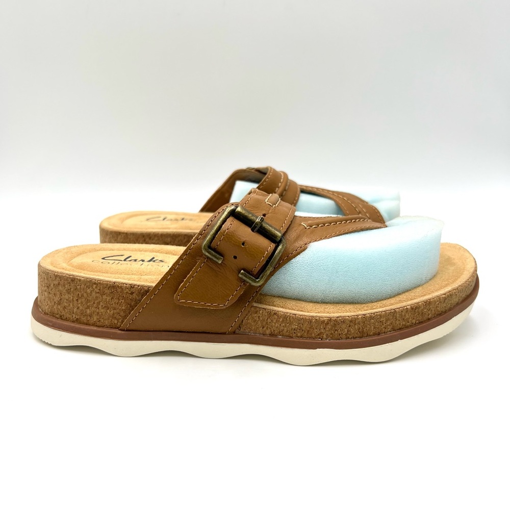 Clarks Size 6 Brown Leather Brynn Madi Slip On Slides Sandals Summer Shoes